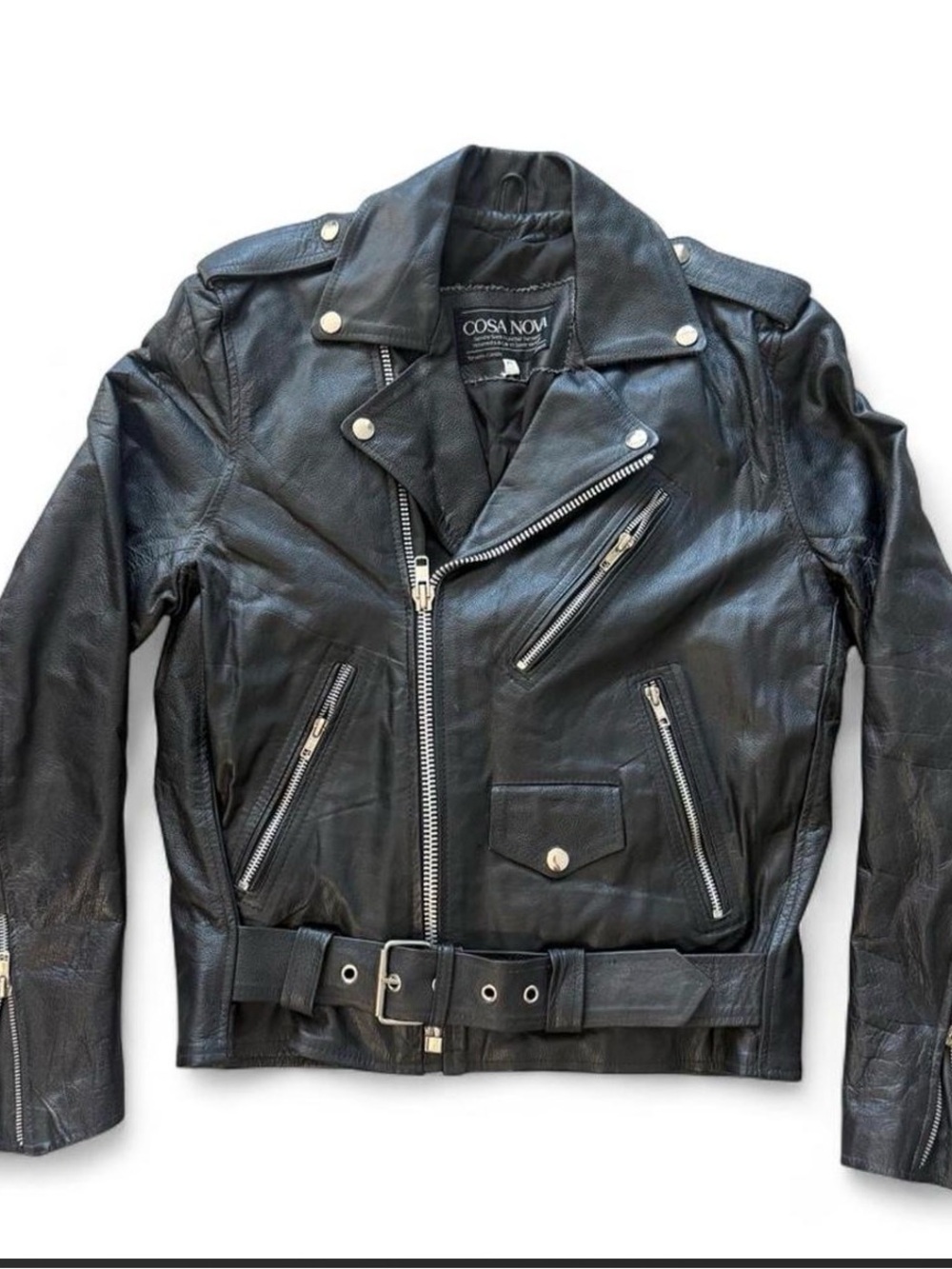 Vintage Cosa Nova Black Leather Biker Jacket